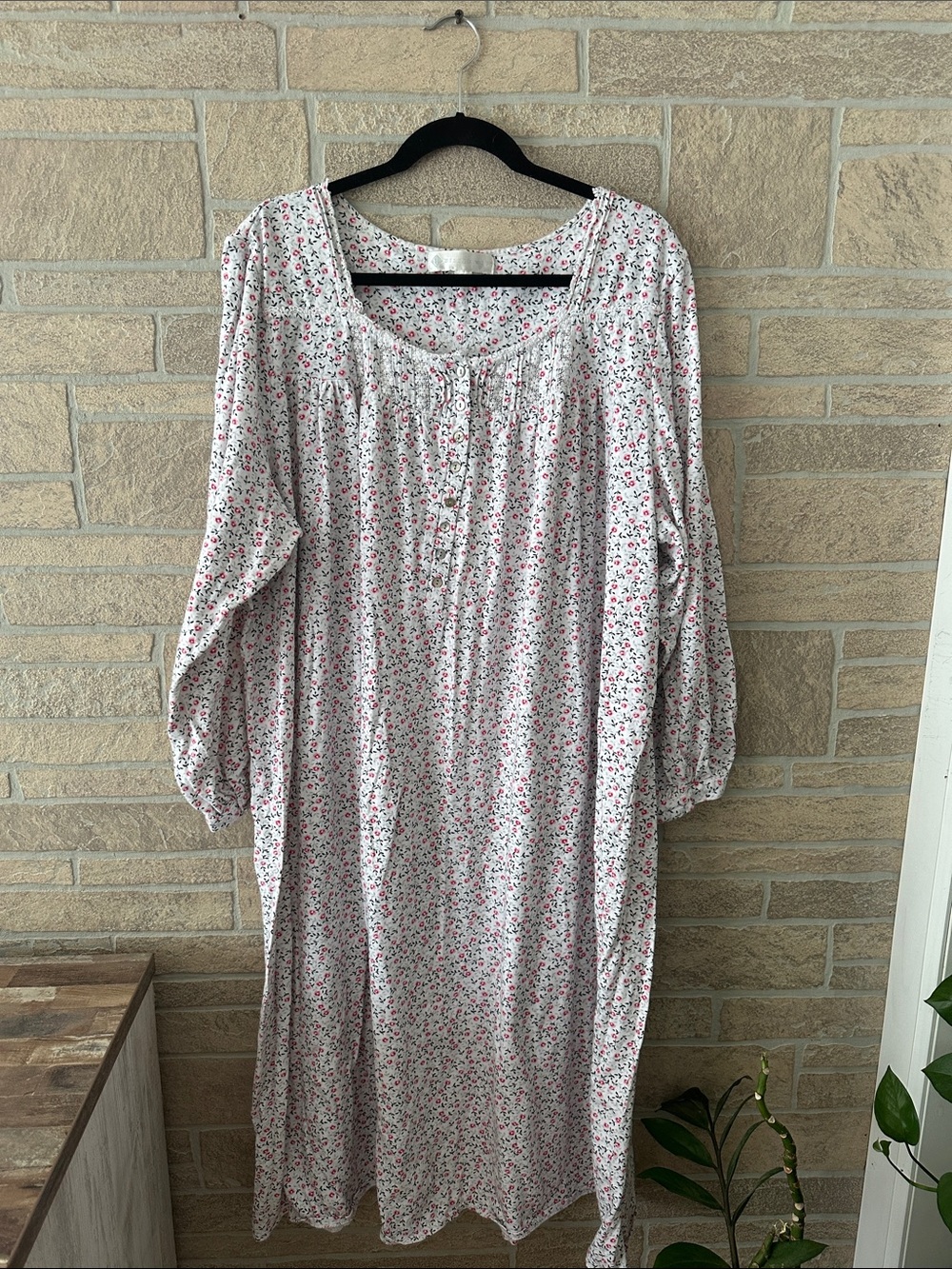 Eileen West Cotton Long Sleeve Ballet Nightgown White Pink Floral 2X